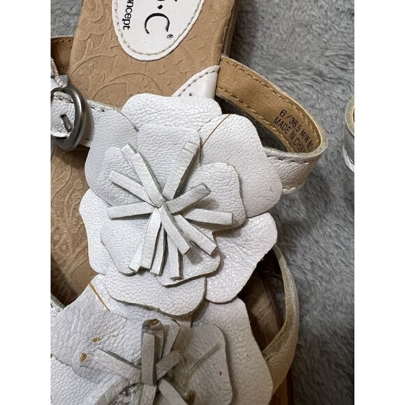 BOC Born Concept White Leather Flower Thong Sandals Flip Flop 6 Boho Farmcore - Picture 6 of 9